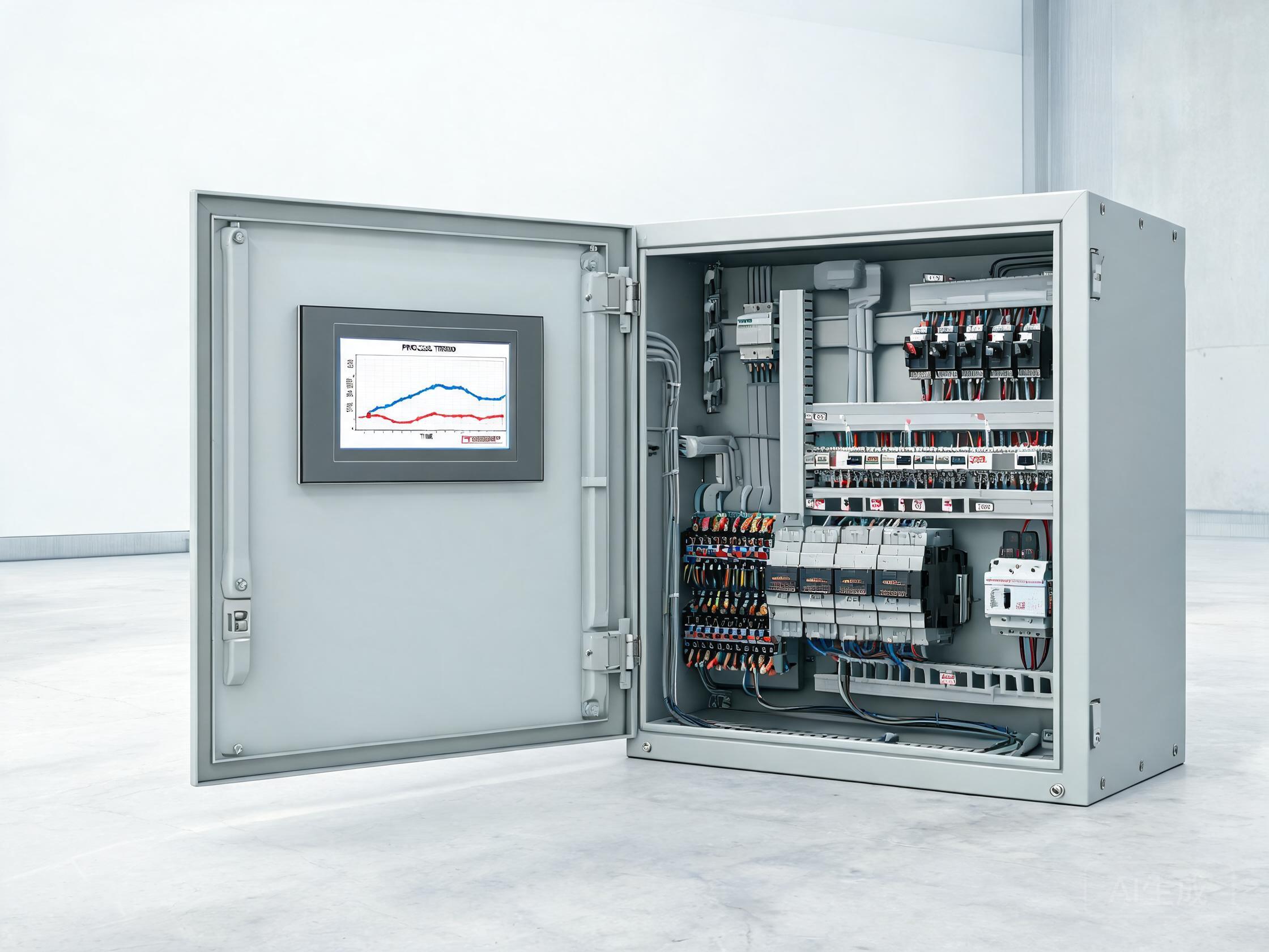 Gabinete de control PLC con HMI para lazos de presión y temperatura